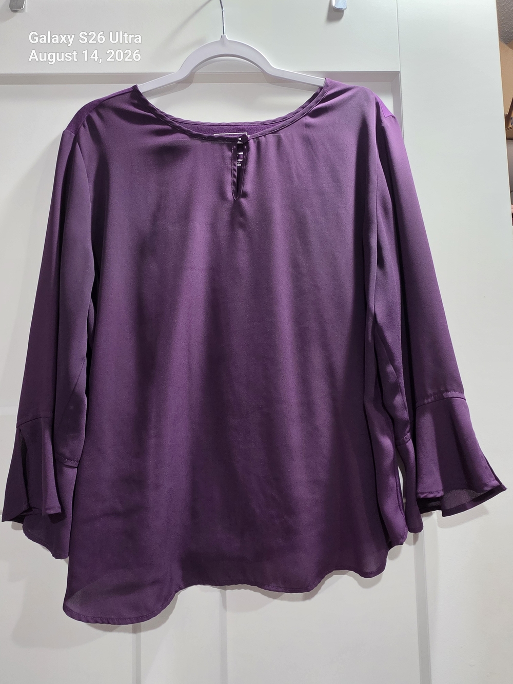 Van Heusen Purple Ruffle Sleeve Blouse